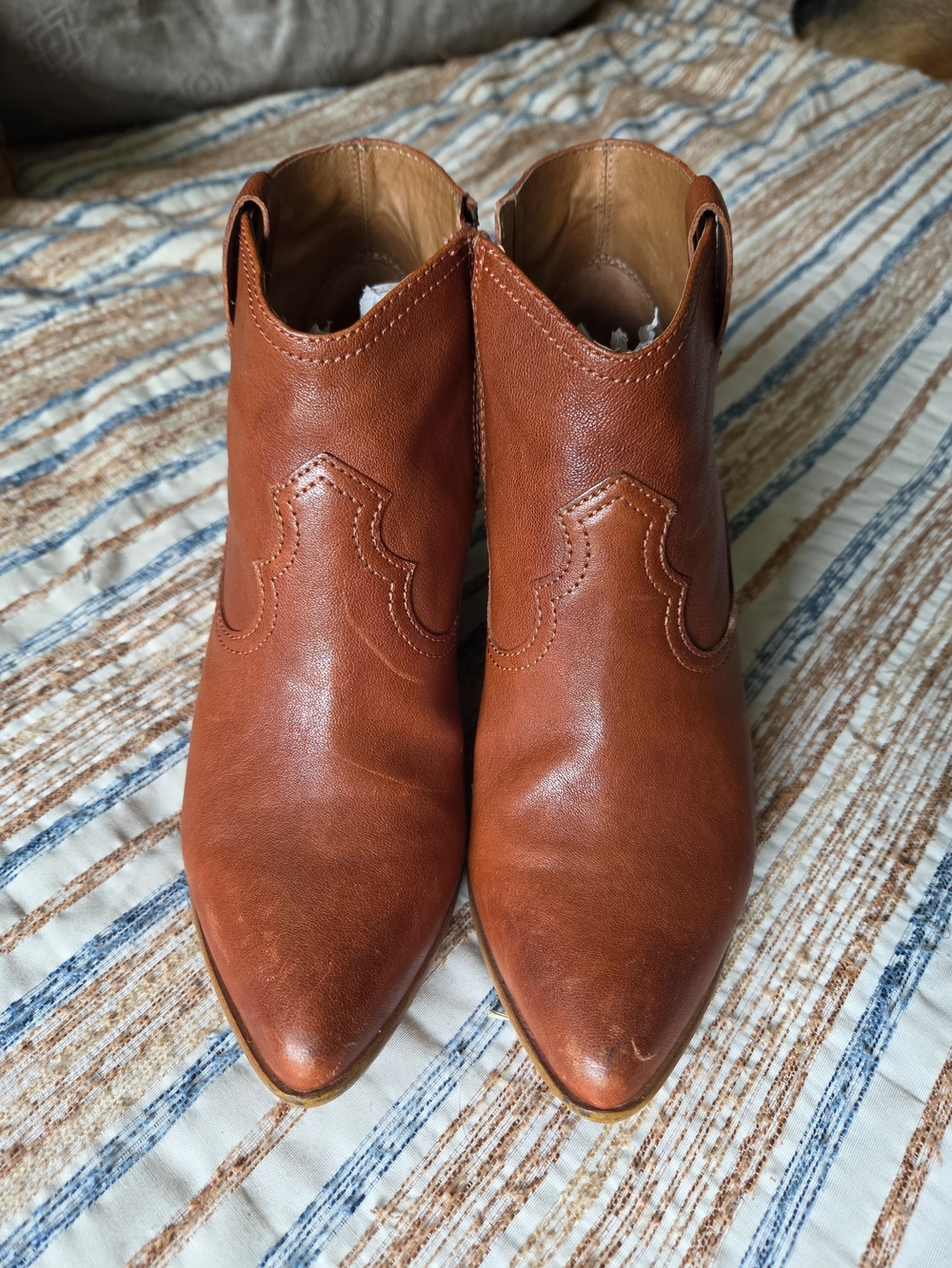 Frye Cognac Leather Pointed-Toe Western Ankle Booties
